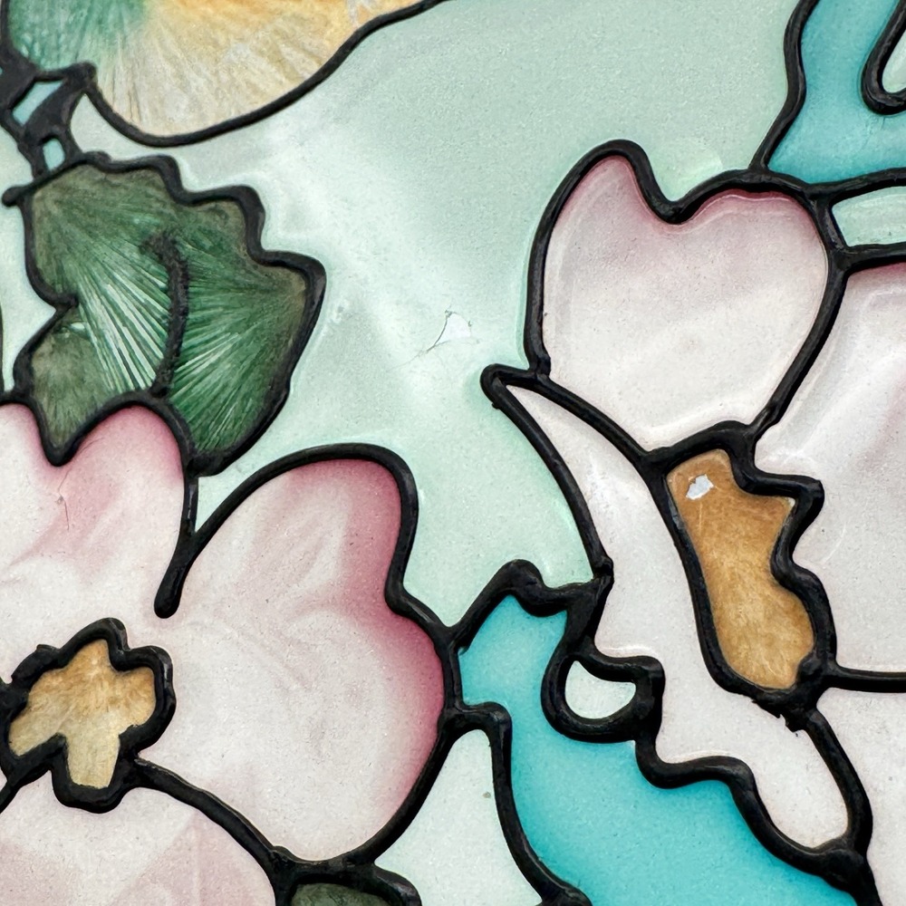 Vintage Round Stained Glass Bird Dogwood Flower Suncatcher Leaded Window Panel - Picture 5 of 8